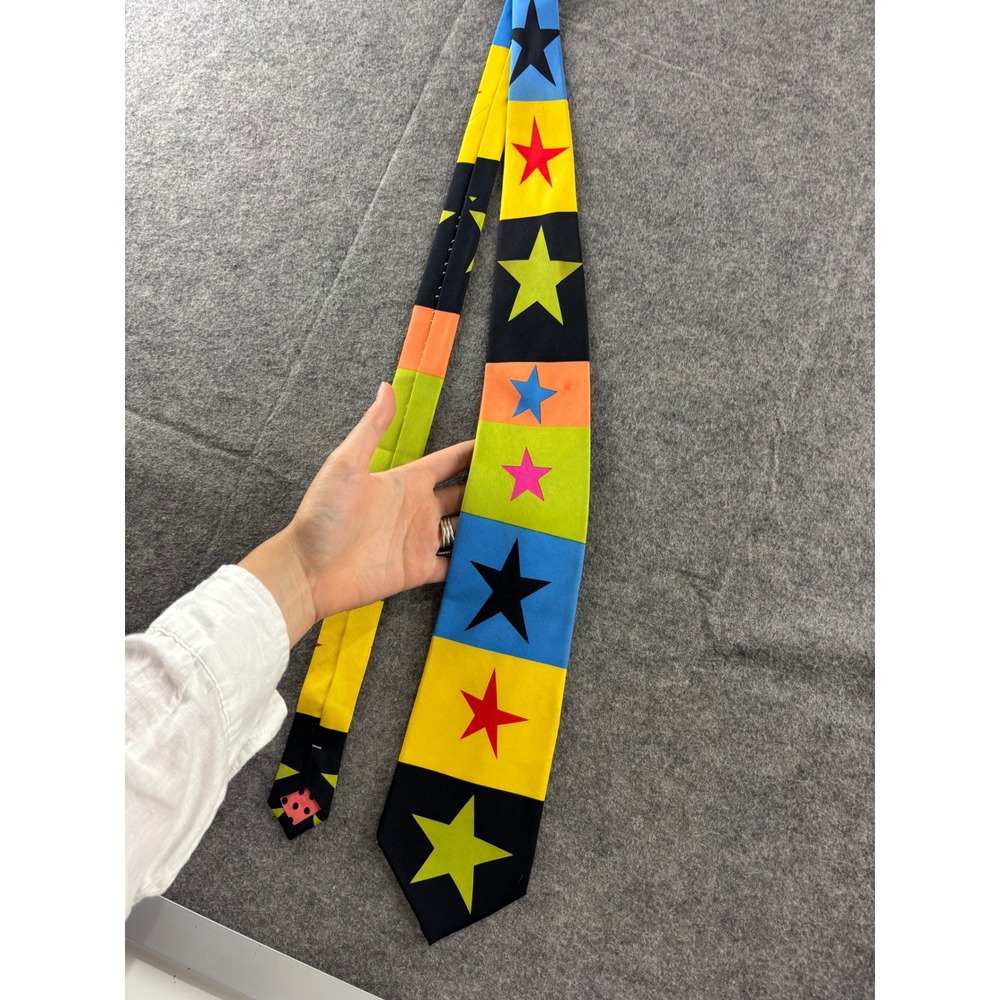 VTG Gene Meyer Pop Art Star Color Block Novelty Star Necktie 100% Silk Tie SEE